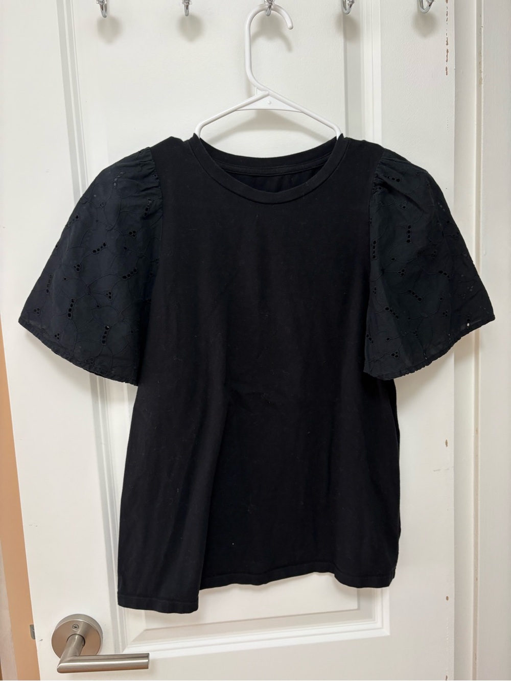 a new day Black Crewneck Tee with Puff Eyelet Sleeves